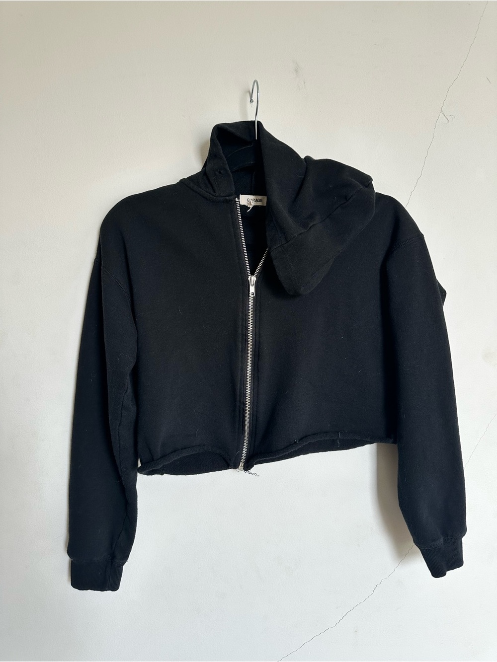 Garage Black Cropped Zip Bomber Hoodie Jacket